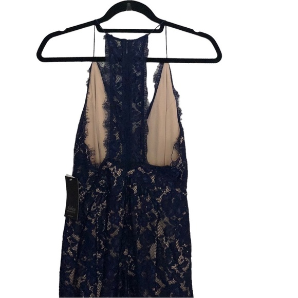NWT Aidan by Aidan Mattox Lace V-Neck Mermaid Evening Dress Gown in Navy/nude - Picture 7 of 10